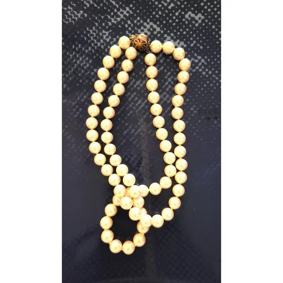 Vintage Majorica Double Strand Faux Pearl Choker 16 Large Iridescent Pearls